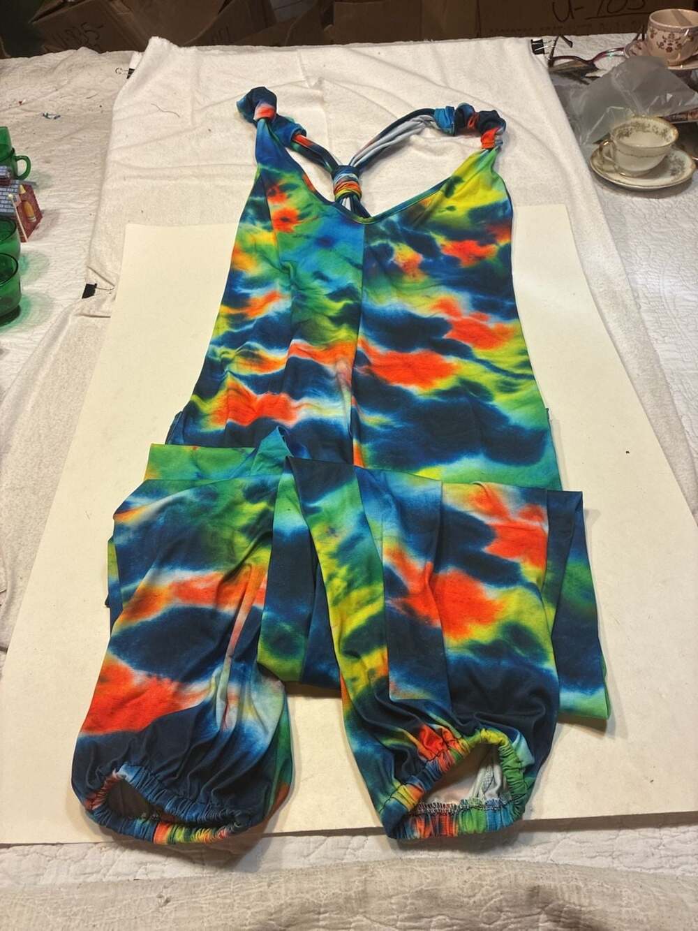Lily by Firmiana Tie-Dye Bohemian Sleeveless Jumpsuit with Cuffed Hem